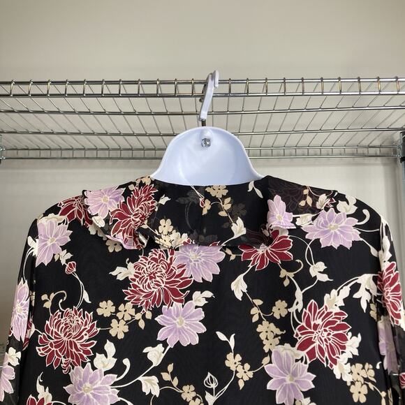 Laura Ashley Women's Dark Floral 100% Silk Blouse Size 8 Whimsigoth Moto Boho - Picture 12 of 12